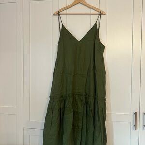 Elegant Olive Green or Pink Linen Spaghetti Strap Dress